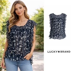 NEW Lucky Brand Floral Sheer Blouse